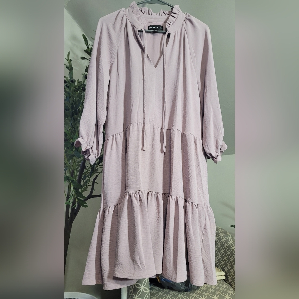 HARPER 241 Lilac Tiered Long Sleeve Dress Size Medium